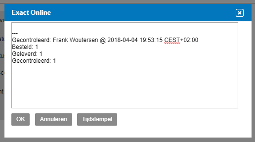 Check Exact Online note popup