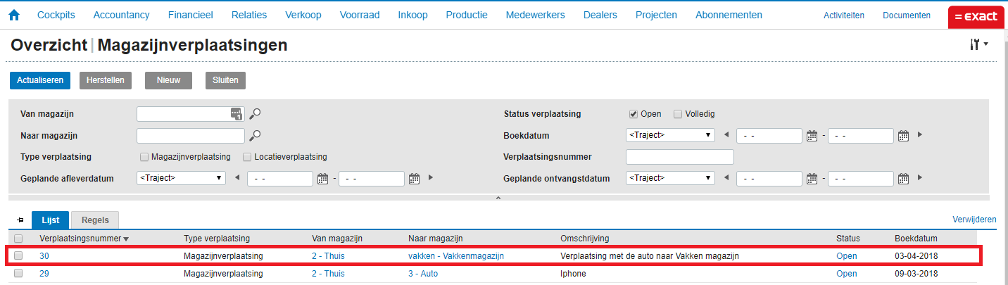 Overzicht magazijnverplaatsing