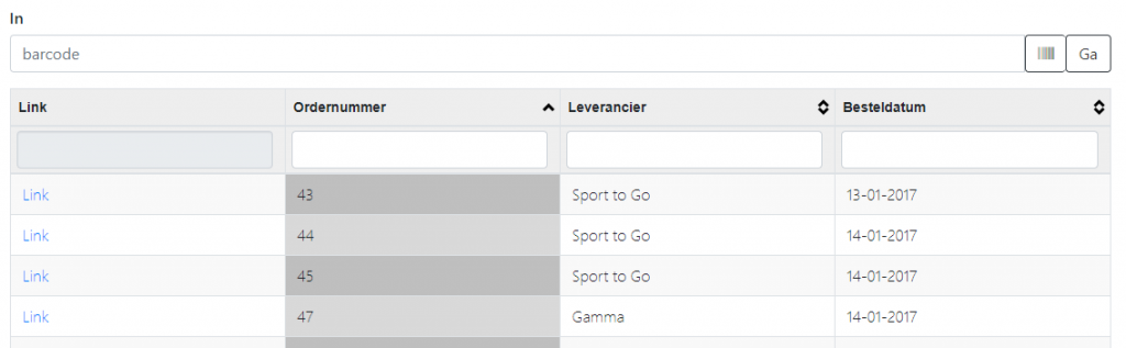 Selecteer inkoop order