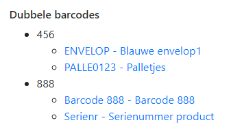 Overzicht dubbele barcodes