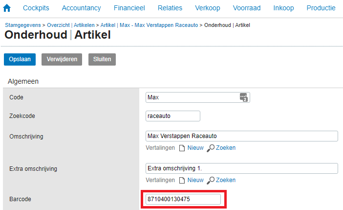 Exact Online artikel onderhoud