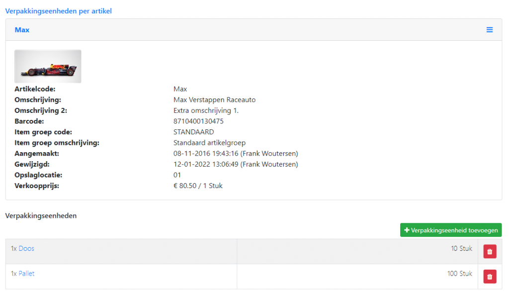 Item with packaging units