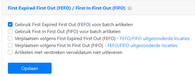 FIFO - First In First Out settings