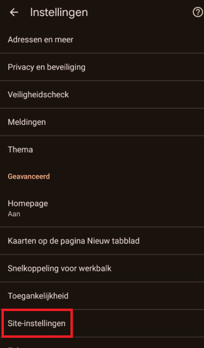 Site instellingen