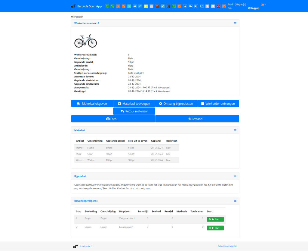 Fertigungsauftrag Exact Online