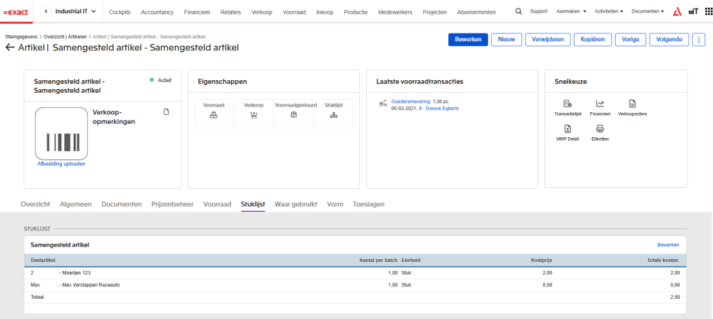 Samengesteld artikel Exact Online
