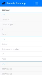 Barcode scan voorraadoverzicht